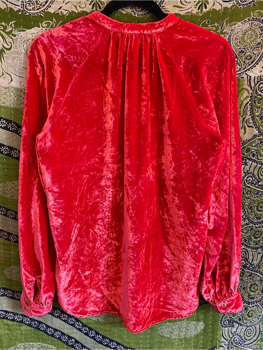 Pilcro Ruby Red Puff Sleeve Velvet Button Down Blouse Medium Cottagecore Femme - Picture 10 of 14